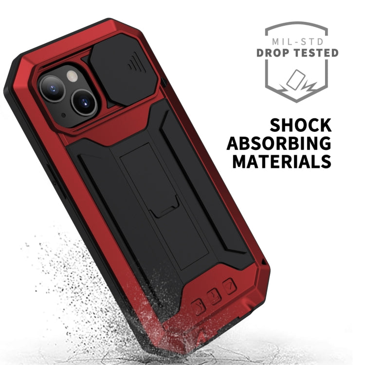 For iPhone 13 mini R-JUST Sliding Camera Shockproof Life Waterproof Dust-proof Metal + Silicone Protective Case with Holder (Red) - HoMEdemic™ 
