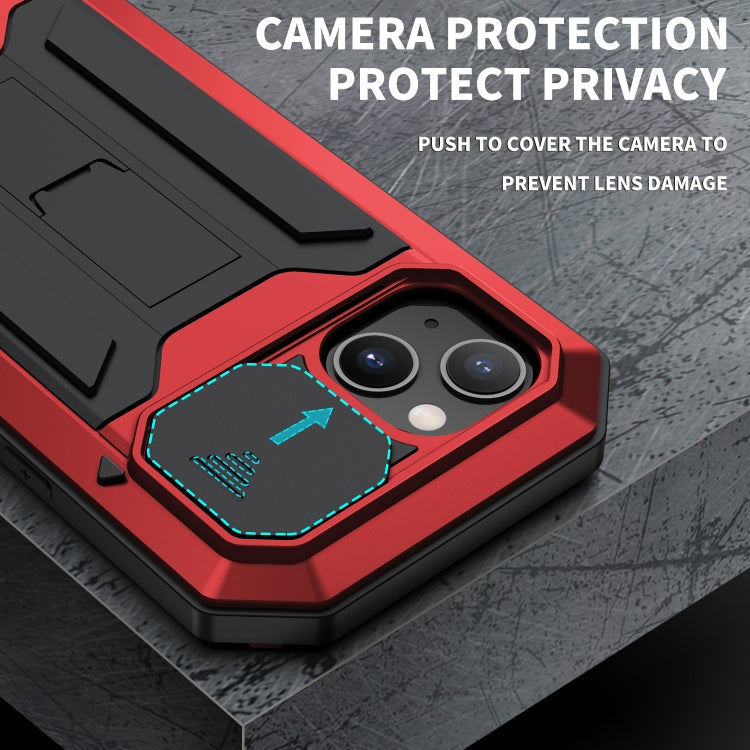 For iPhone 13 mini R-JUST Sliding Camera Shockproof Life Waterproof Dust-proof Metal + Silicone Protective Case with Holder (Red) - HoMEdemic™ 
