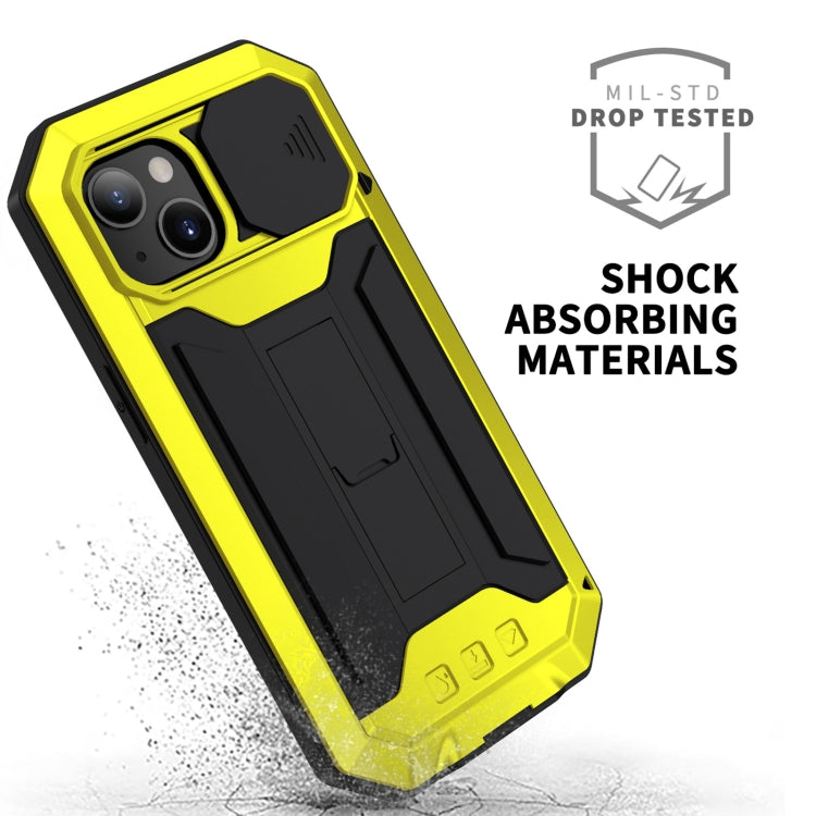For iPhone 13 mini R-JUST Sliding Camera Shockproof Life Waterproof Dust-proof Metal + Silicone Protective Case with Holder (Yellow) - HoMEdemic™ 