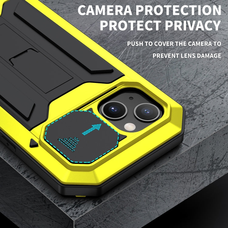 For iPhone 13 mini R-JUST Sliding Camera Shockproof Life Waterproof Dust-proof Metal + Silicone Protective Case with Holder (Yellow) - HoMEdemic™ 