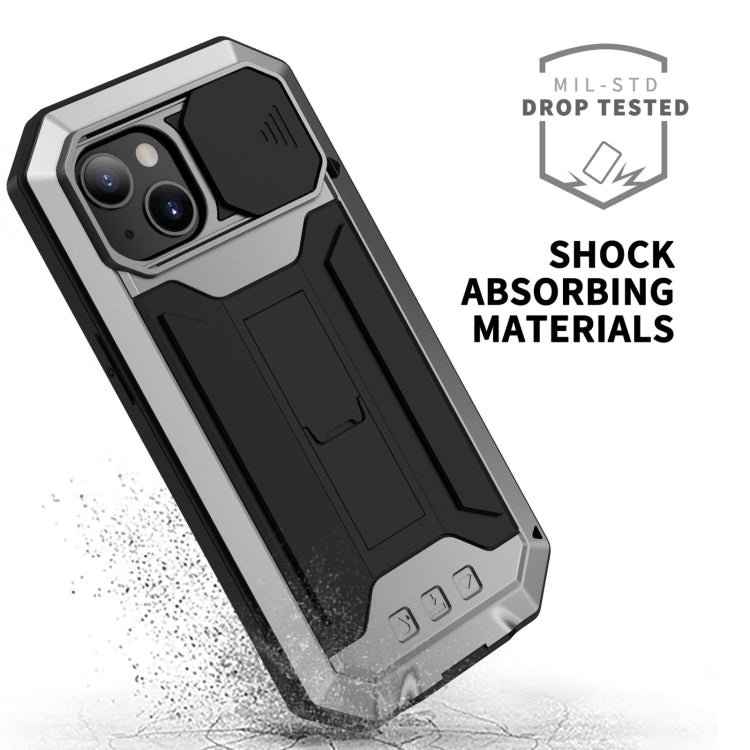 For iPhone 13 mini R-JUST Sliding Camera Shockproof Life Waterproof Dust-proof Metal + Silicone Protective Case with Holder (Silver) - HoMEdemic™ 