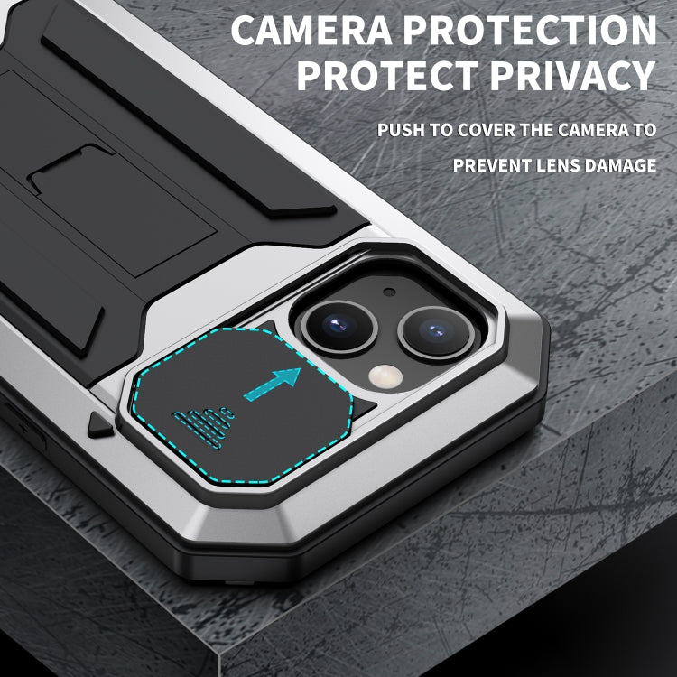 For iPhone 13 mini R-JUST Sliding Camera Shockproof Life Waterproof Dust-proof Metal + Silicone Protective Case with Holder (Silver) - HoMEdemic™ 