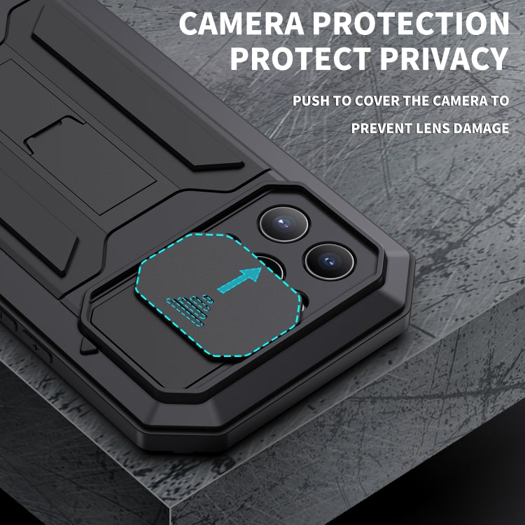 For iPhone 13 Pro R-JUST Sliding Camera Shockproof Life Waterproof Dust-proof Metal + Silicone Protective Case with Holder (Black) - HoMEdemic™ 