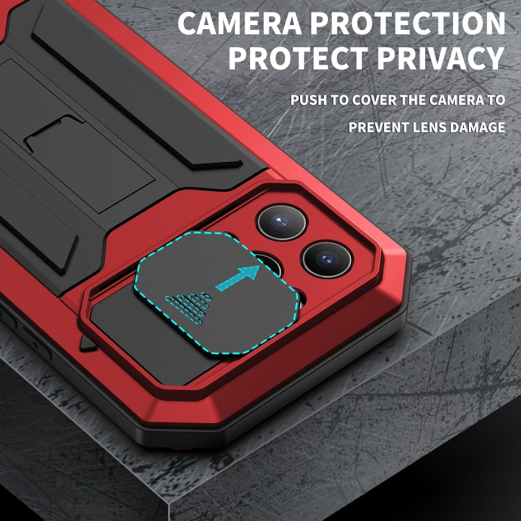 For iPhone 13 Pro R-JUST Sliding Camera Shockproof Life Waterproof Dust-proof Metal + Silicone Protective Case with Holder (Red) - HoMEdemic™ 