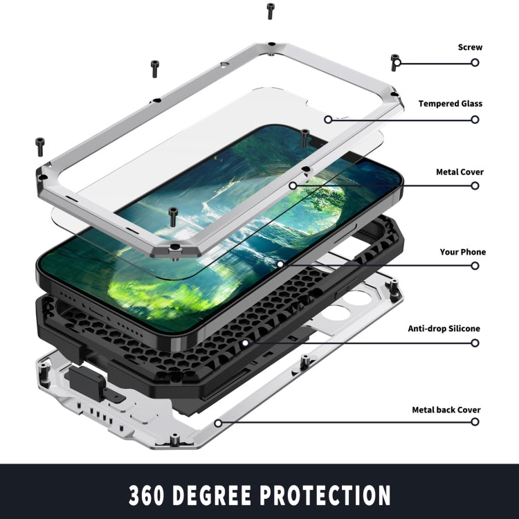 For iPhone 13 Pro R-JUST Sliding Camera Shockproof Life Waterproof Dust-proof Metal + Silicone Protective Case with Holder (Silver) - HoMEdemic™ 