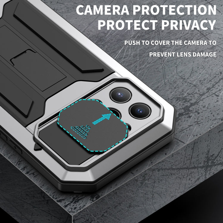 For iPhone 13 Pro R-JUST Sliding Camera Shockproof Life Waterproof Dust-proof Metal + Silicone Protective Case with Holder (Silver) - HoMEdemic™ 