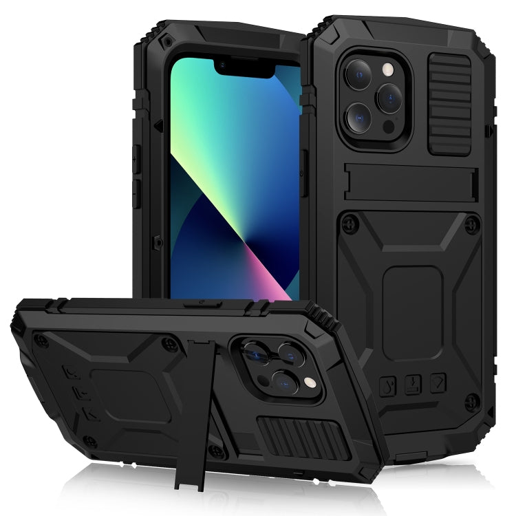 For iPhone 13 mini R-JUST Shockproof Waterproof Dust-proof Metal + Silicone Protective Case with Holder (Black) - HoMEdemic™ 