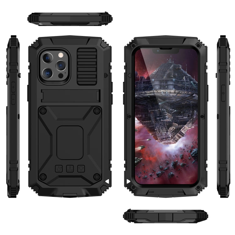 For iPhone 13 mini R-JUST Shockproof Waterproof Dust-proof Metal + Silicone Protective Case with Holder (Black) - HoMEdemic™ 