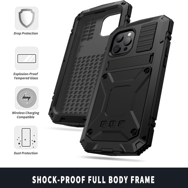 For iPhone 13 mini R-JUST Shockproof Waterproof Dust-proof Metal + Silicone Protective Case with Holder (Black) - HoMEdemic™ 