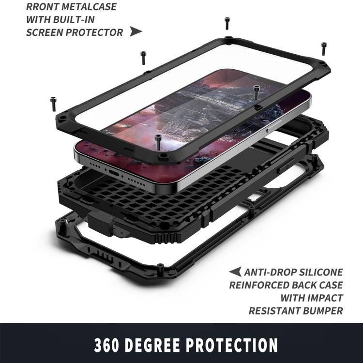 For iPhone 13 mini R-JUST Shockproof Waterproof Dust-proof Metal + Silicone Protective Case with Holder (Black) - HoMEdemic™ 