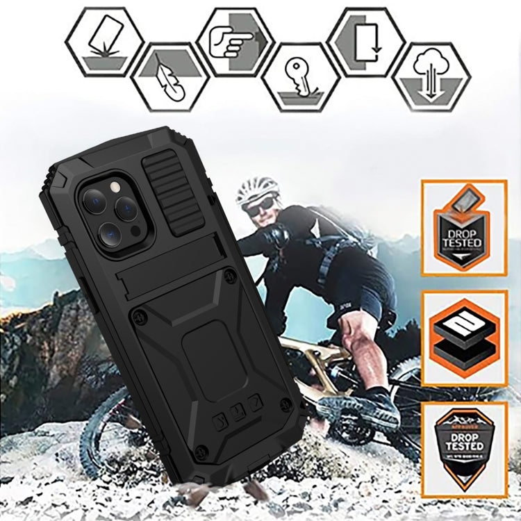 For iPhone 13 mini R-JUST Shockproof Waterproof Dust-proof Metal + Silicone Protective Case with Holder (Black) - HoMEdemic™ 
