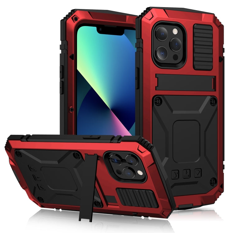 For iPhone 13 mini R-JUST Shockproof Waterproof Dust-proof Metal + Silicone Protective Case with Holder (Red) - HoMEdemic™ 