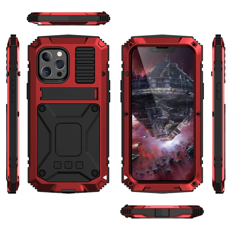 For iPhone 13 mini R-JUST Shockproof Waterproof Dust-proof Metal + Silicone Protective Case with Holder (Red) - HoMEdemic™ 