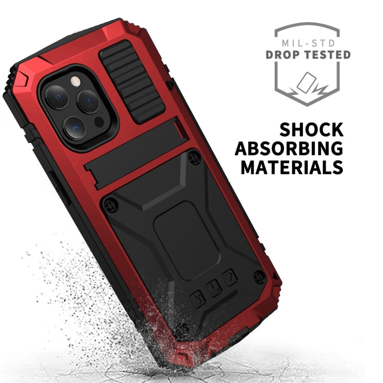 For iPhone 13 mini R-JUST Shockproof Waterproof Dust-proof Metal + Silicone Protective Case with Holder (Red) - HoMEdemic™ 