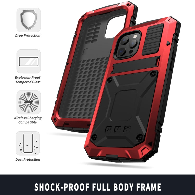 For iPhone 13 mini R-JUST Shockproof Waterproof Dust-proof Metal + Silicone Protective Case with Holder (Red) - HoMEdemic™ 