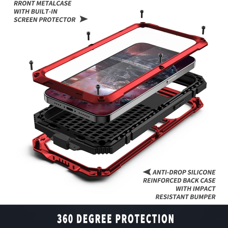 For iPhone 13 mini R-JUST Shockproof Waterproof Dust-proof Metal + Silicone Protective Case with Holder (Red) - HoMEdemic™ 