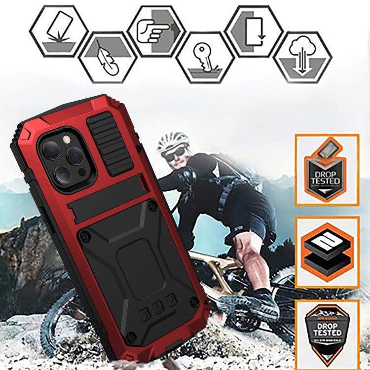 For iPhone 13 mini R-JUST Shockproof Waterproof Dust-proof Metal + Silicone Protective Case with Holder (Red) - HoMEdemic™ 