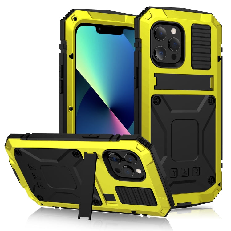 For iPhone 13 mini R-JUST Shockproof Waterproof Dust-proof Metal + Silicone Protective Case with Holder (Yellow) - HoMEdemic™ 