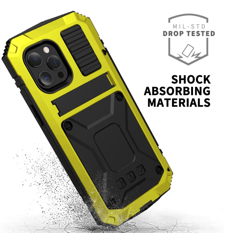For iPhone 13 mini R-JUST Shockproof Waterproof Dust-proof Metal + Silicone Protective Case with Holder (Yellow) - HoMEdemic™ 