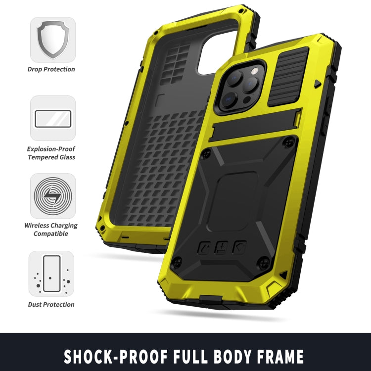 For iPhone 13 mini R-JUST Shockproof Waterproof Dust-proof Metal + Silicone Protective Case with Holder (Yellow) - HoMEdemic™ 