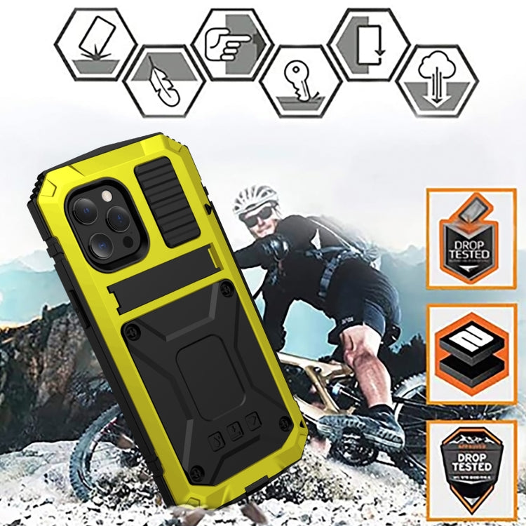 For iPhone 13 mini R-JUST Shockproof Waterproof Dust-proof Metal + Silicone Protective Case with Holder (Yellow) - HoMEdemic™ 