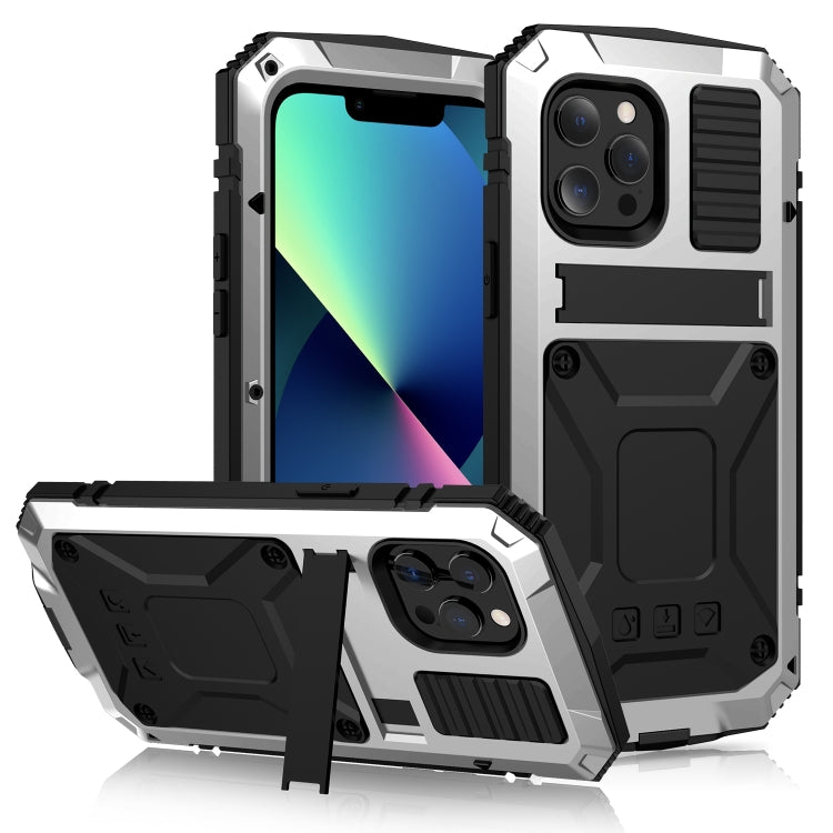 For iPhone 13 mini R-JUST Shockproof Waterproof Dust-proof Metal + Silicone Protective Case with Holder (Silver) - HoMEdemic™ 