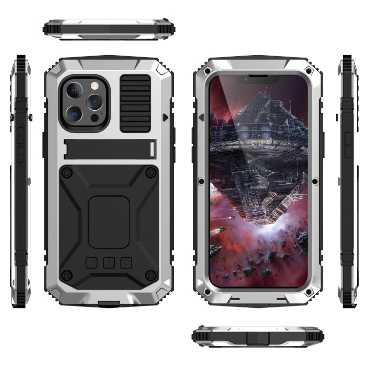 For iPhone 13 mini R-JUST Shockproof Waterproof Dust-proof Metal + Silicone Protective Case with Holder (Silver) - HoMEdemic™ 