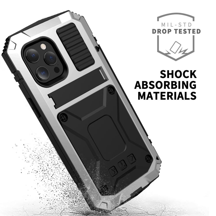 For iPhone 13 mini R-JUST Shockproof Waterproof Dust-proof Metal + Silicone Protective Case with Holder (Silver) - HoMEdemic™ 