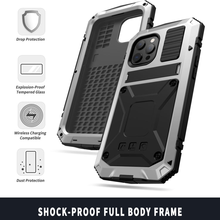 For iPhone 13 mini R-JUST Shockproof Waterproof Dust-proof Metal + Silicone Protective Case with Holder (Silver) - HoMEdemic™ 