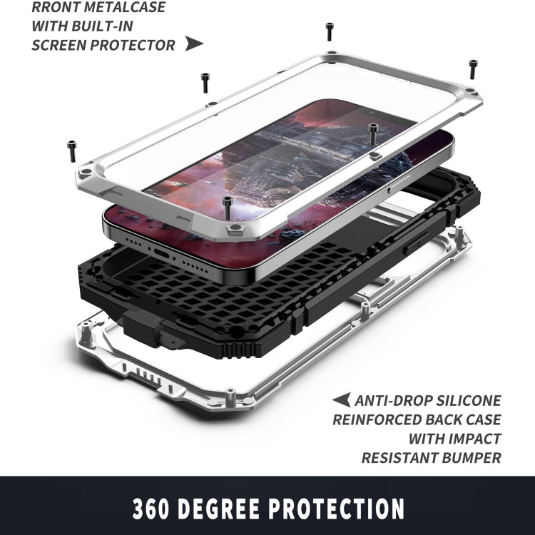 For iPhone 13 mini R-JUST Shockproof Waterproof Dust-proof Metal + Silicone Protective Case with Holder (Silver) - HoMEdemic™ 