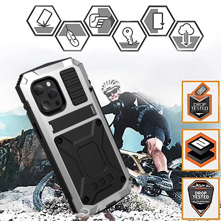 For iPhone 13 mini R-JUST Shockproof Waterproof Dust-proof Metal + Silicone Protective Case with Holder (Silver) - HoMEdemic™ 