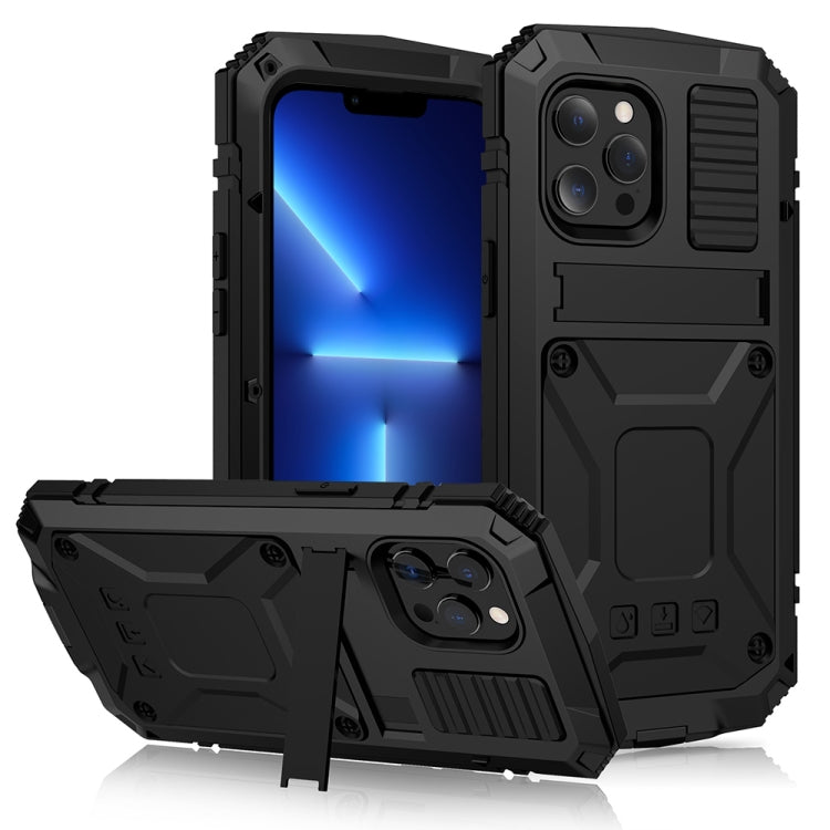 For iPhone 13 Pro R-JUST Shockproof Waterproof Dust-proof Metal + Silicone Protective Case with Holder (Black) - HoMEdemic™ 
