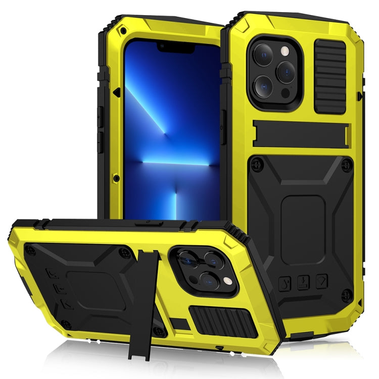 For iPhone 13 Pro R-JUST Shockproof Waterproof Dust-proof Metal + Silicone Protective Case with Holder (Yellow) - HoMEdemic™ 