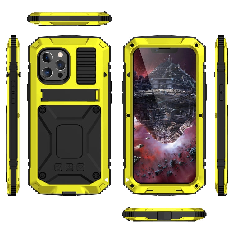 For iPhone 13 Pro R-JUST Shockproof Waterproof Dust-proof Metal + Silicone Protective Case with Holder (Yellow) - HoMEdemic™ 