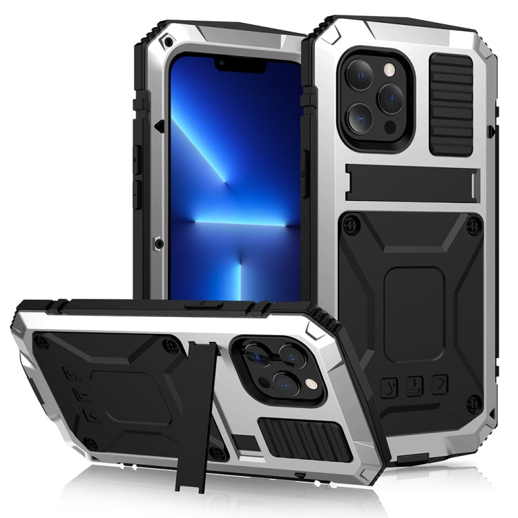 For iPhone 13 Pro R-JUST Shockproof Waterproof Dust-proof Metal + Silicone Protective Case with Holder (Silver) - HoMEdemic™ 