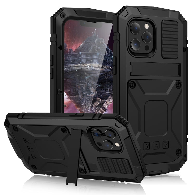 For iPhone 13 Pro Max R-JUST Shockproof Waterproof Dust-proof Metal + Silicone Protective Case with Holder (Black) - HoMEdemic™ 