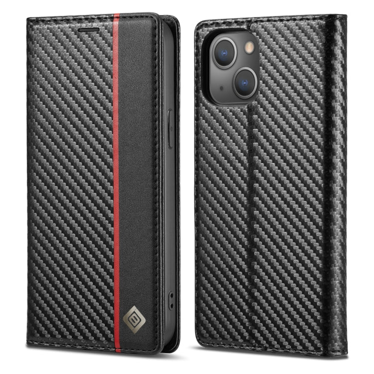 For iPhone 13 mini LC.IMEEKE Carbon Fiber PU + TPU Horizontal Flip Leather Case with Holder & Card Slot & Wallet (Vertical Black) - HoMEdemic™ 