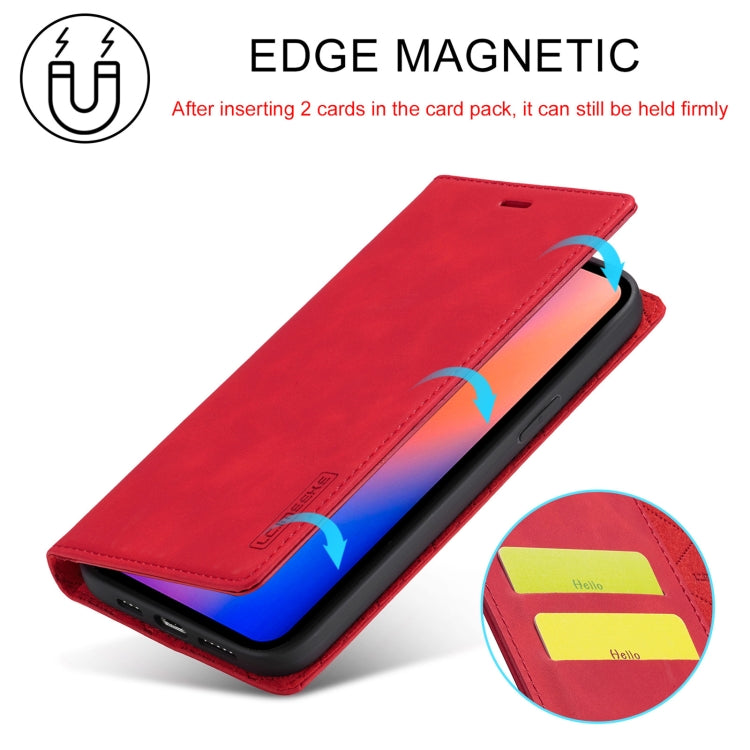 For iPhone 13 mini LC.IMEEKE Strong Magnetic PU + Matte TPU Horizontal Flip Leather Case with Holder & Card Slots & Wallet (Red) - HoMEdemic™ 