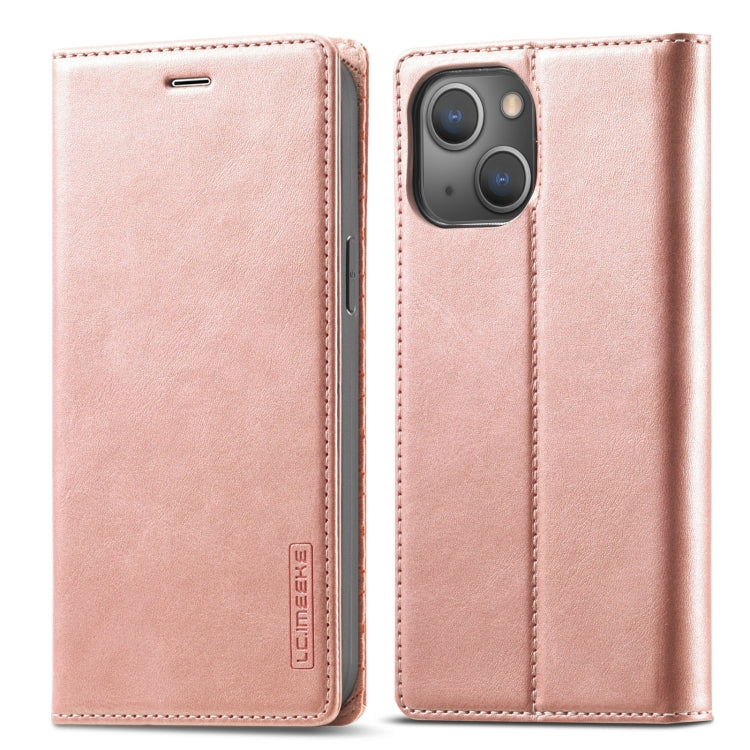 For iPhone 13 mini LC.IMEEKE Strong Magnetic PU + Matte TPU Horizontal Flip Leather Case with Holder & Card Slots & Wallet (Rose Gold) - HoMEdemic™ 