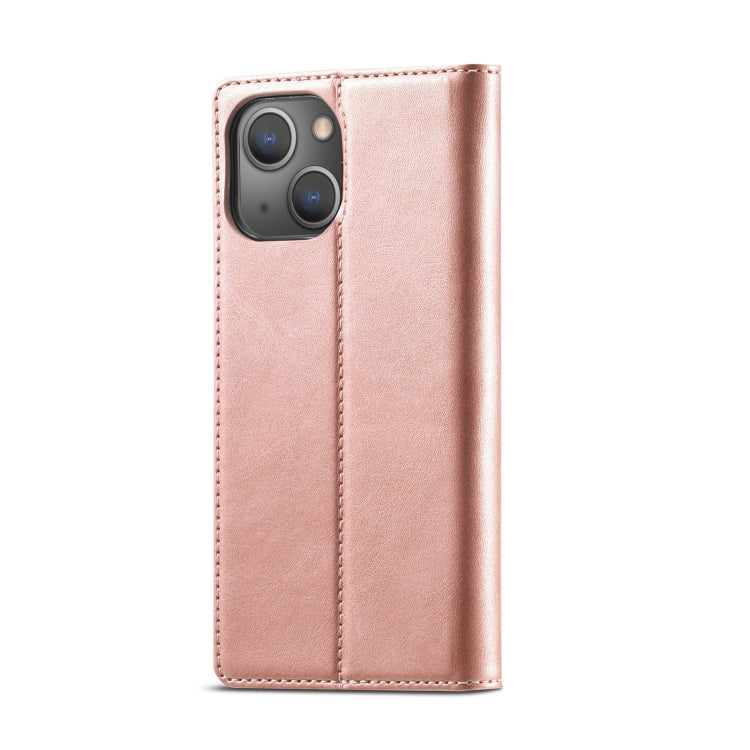 For iPhone 13 mini LC.IMEEKE Strong Magnetic PU + Matte TPU Horizontal Flip Leather Case with Holder & Card Slots & Wallet (Rose Gold) - HoMEdemic™ 
