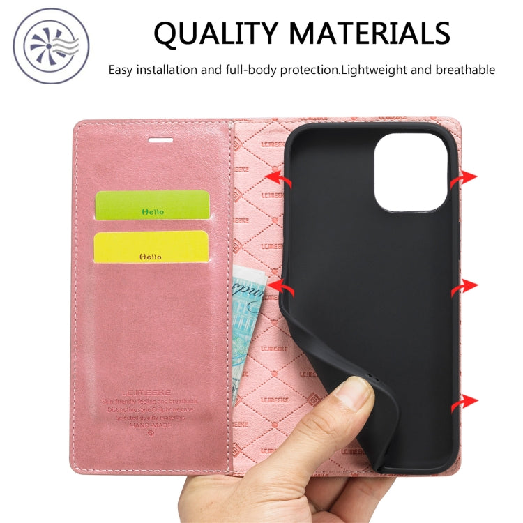 For iPhone 13 mini LC.IMEEKE Strong Magnetic PU + Matte TPU Horizontal Flip Leather Case with Holder & Card Slots & Wallet (Rose Gold) - HoMEdemic™ 