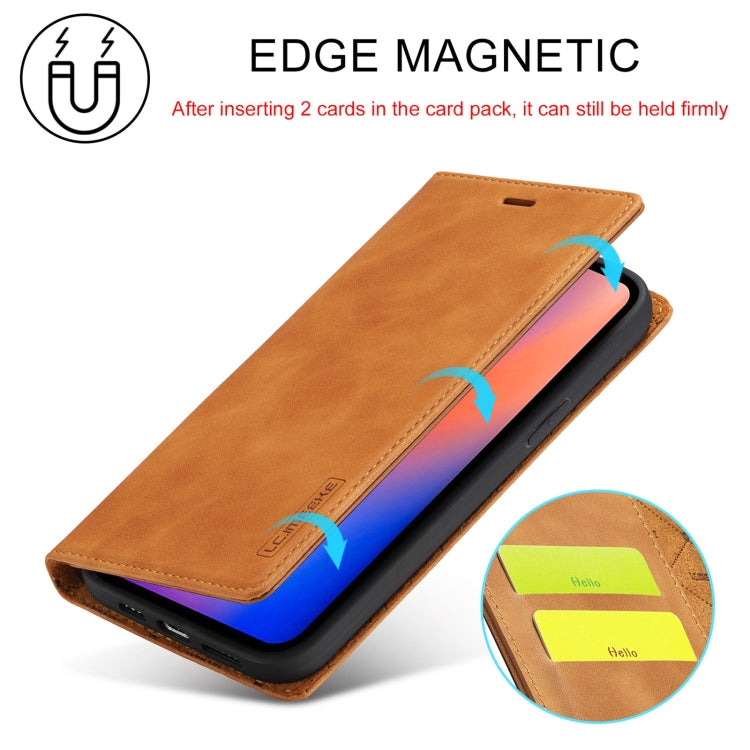 For iPhone 13 mini LC.IMEEKE Strong Magnetic PU + Matte TPU Horizontal Flip Leather Case with Holder & Card Slots & Wallet (Brown) - HoMEdemic™ 