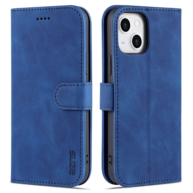 For iPhone 13 AZNS Skin Feel Calf Texture Horizontal Flip Leather Case with Card Slots & Holder & Wallet(Blue) - HoMEdemic™ 