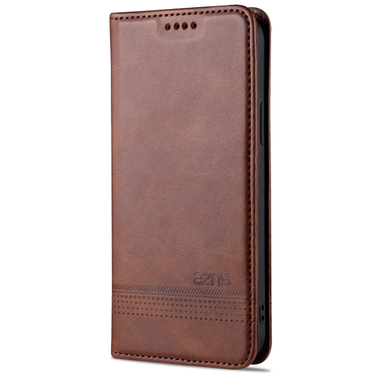 For iPhone 13 AZNS Magnetic Calf Texture Horizontal Flip Leather Case with Card Slots & Holder & Wallet(Dark Brown) - HoMEdemic™ 