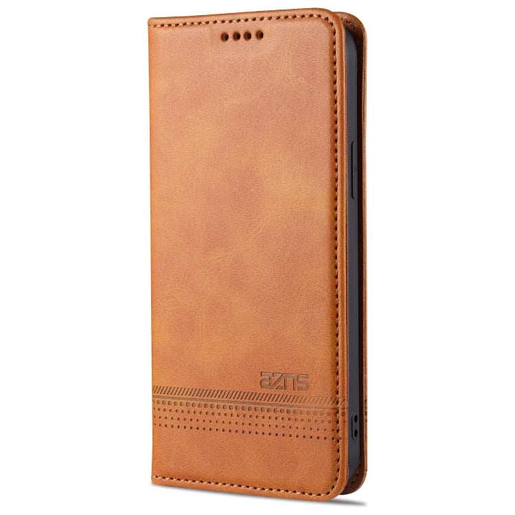 For iPhone 13 AZNS Magnetic Calf Texture Horizontal Flip Leather Case with Card Slots & Holder & Wallet(Light Brown) - HoMEdemic™ 