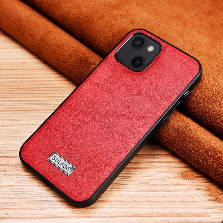 For iPhone 13 mini SULADA Shockproof TPU + Handmade Leather Protective Case (Red) - HoMEdemic™ 