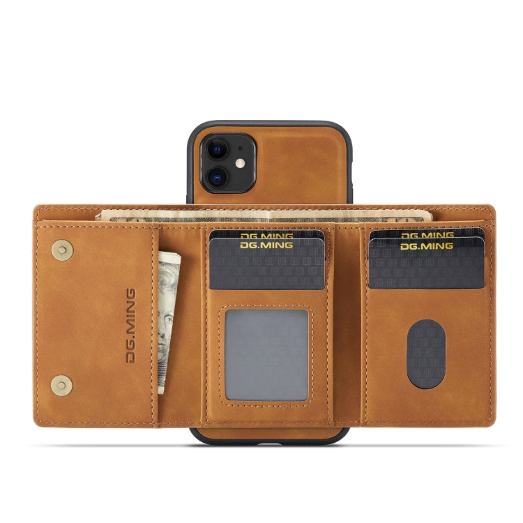 DG.MING M1 Series 3-Fold Multi Card Wallet  Back Cover Shockproof Case with Holder Function For iPhone 11(Brown) - HoMEdemic™ 