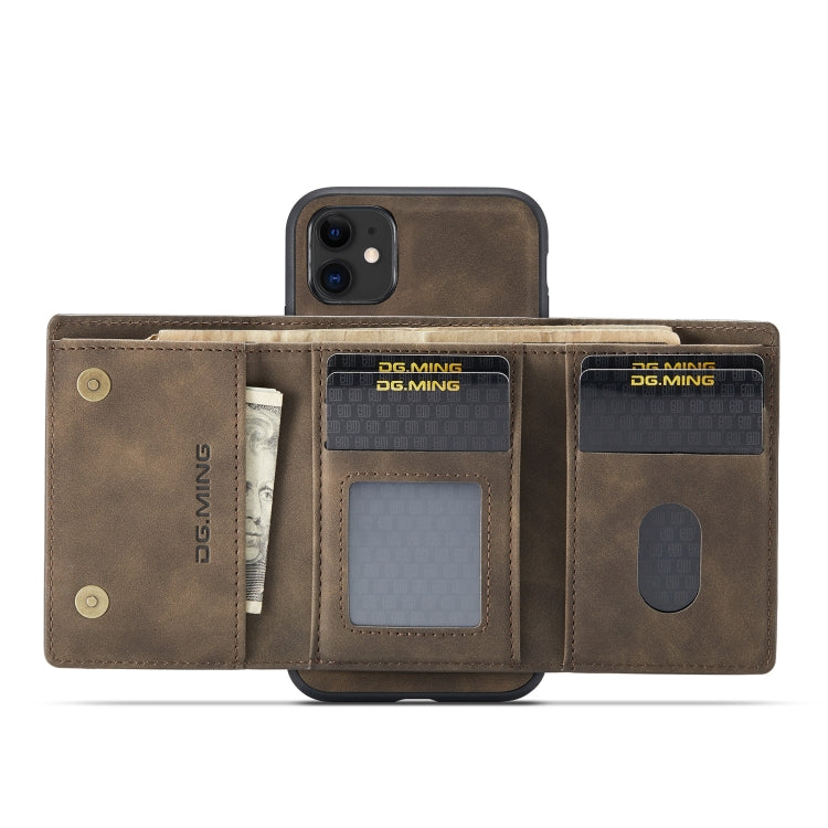 DG.MING M1 Series 3-Fold Multi Card Wallet  Back Cover Shockproof Case with Holder Function For iPhone 11(Coffee) - HoMEdemic™ 