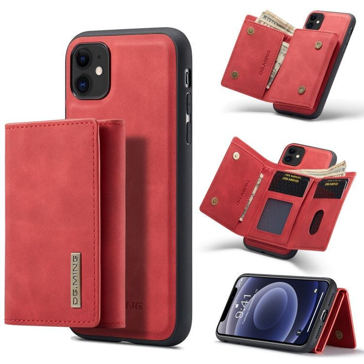 DG.MING M1 Series 3-Fold Multi Card Wallet  Back Cover Shockproof Case with Holder Function For iPhone 11(Red) - HoMEdemic™ 