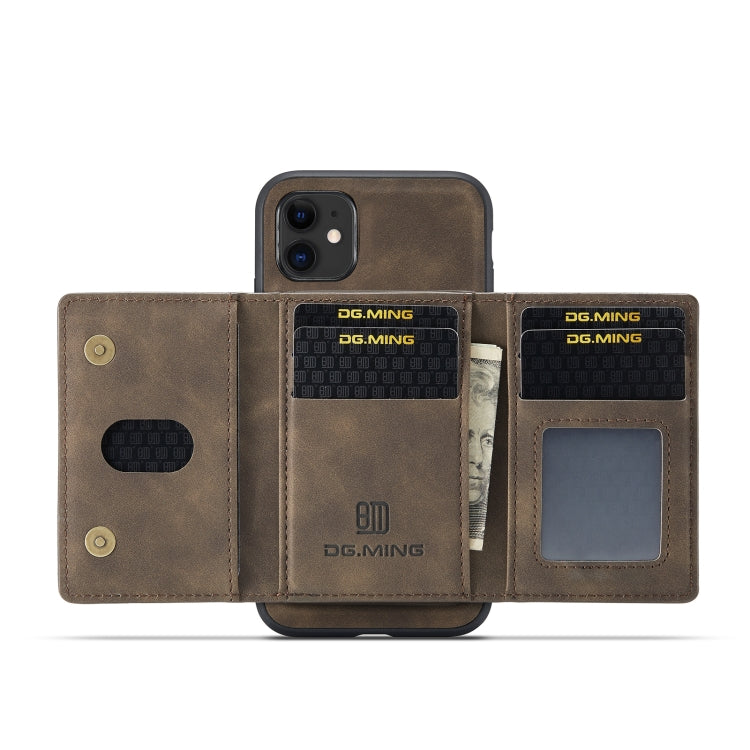 DG.MING M2 Series 3-Fold Multi Card Bag Back Cover Shockproof Case with Wallet & Holder Function For iPhone 11(Coffee) - HoMEdemic™ 